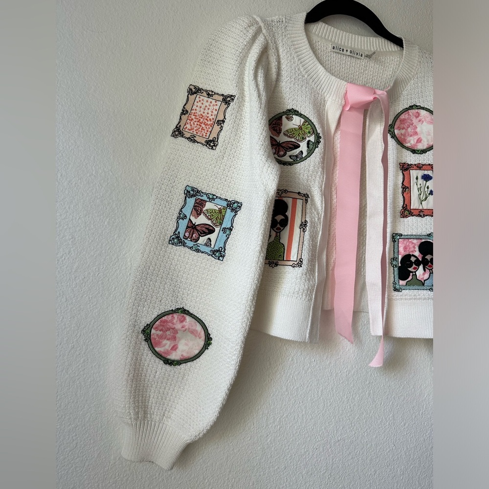 Alice + Olivia Kitty Stace Face Frame Wool Blend Cardigan - Picture 8 of 14